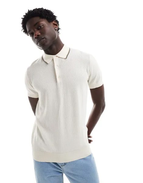 Ben Sherman – текстурированная рубашка-поло с короткими рукавами кремового цвета