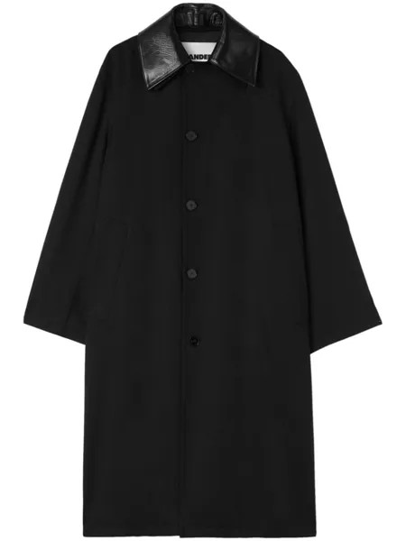 Jil Sander пальто с кожаным воротником, черный