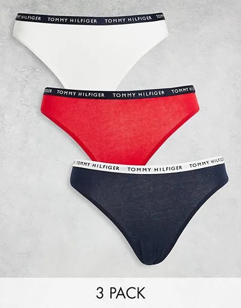 Темно-синие бело-красные трусы Tommy Hilfiger из трех пар