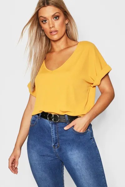 Футболка оверсайз plus basic rib Boohoo, горчичный