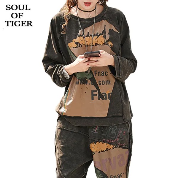 Костюм спортивный женский SOUL OF TIGER, Модный корейский топ и брюки, комплект из 2 предметов в стиле панк, повседневный костюм для фитнеса, клуба, на осень