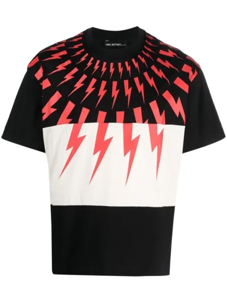 Neil Barrett футболка Mixed Fair Isle Thunderbolt, черный