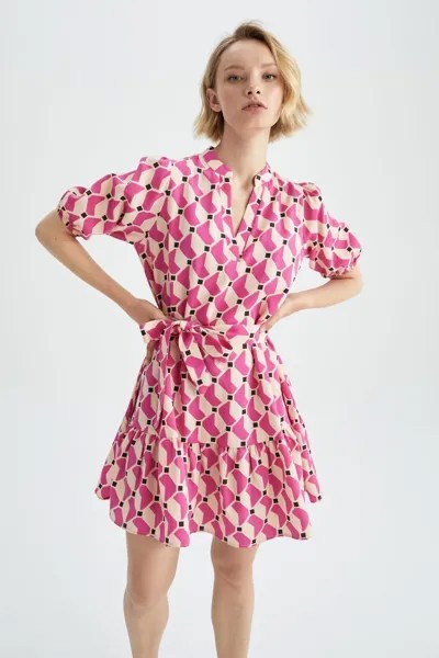 Мини-платье из поплина с великолепным воротником и короткими рукавами DeFacto, розовый