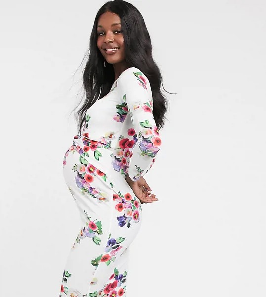 Трикотажное платье миди с узлом и принтом Blume Maternity-Мульти