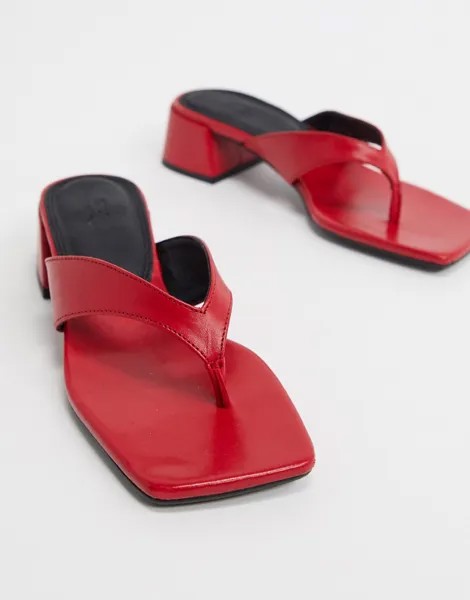 Красные кожаные шлепанцы на каблуке ASOS DESIGN-Красный