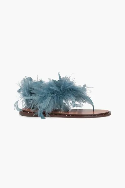 Кожаные сандалии с перьями VALENTINO GARAVANI, синий