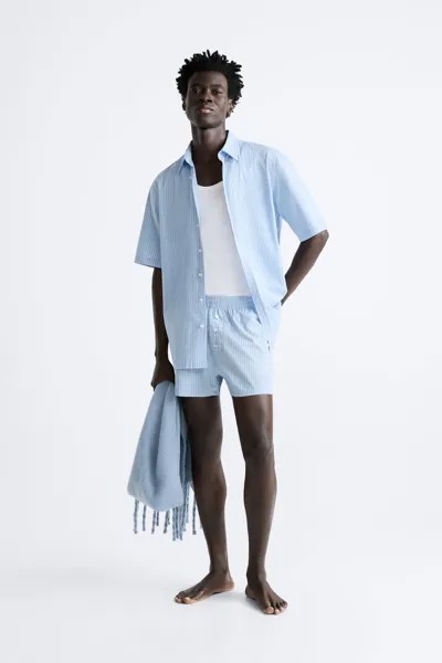 Полосатые хлопковые шорты-бермуды ZARA, синий