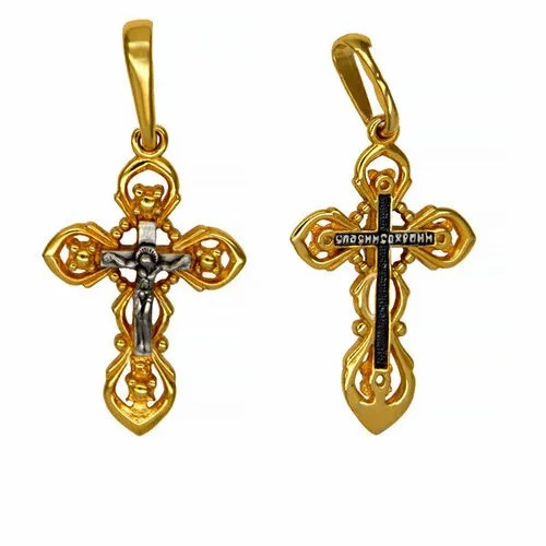 Крестик The Jeweller, серебро, 925 проба, золочение, золотой