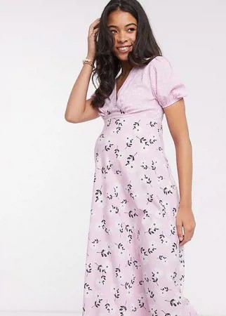 Чайное платье миди с цветочным принтом Influence Maternity-Розовый цвет