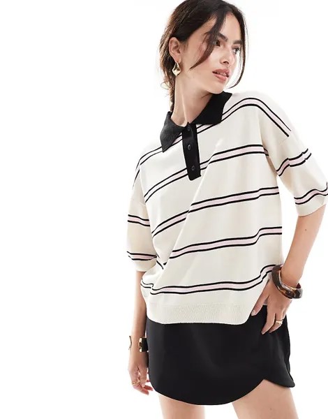 ASOS DESIGN – трикотажная рубашка-поло оверсайз в кремовую полоску