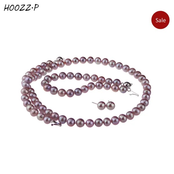 HOOZ Z.P стерлингового серебра 6-7 мм бледно-лиловый ожерелье из пресноводного культивированного жемчуга набор AA качество для женщин ювелирные ...