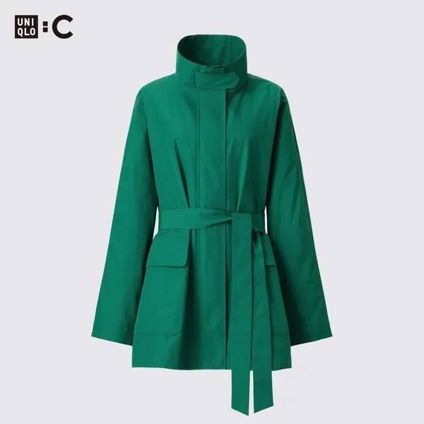 Пальто UNIQLO с воротником-стойкой, зеленый