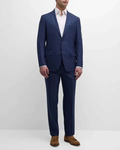 Мужской шерстяной костюм в клетку Isaia, цвет Medium Blue