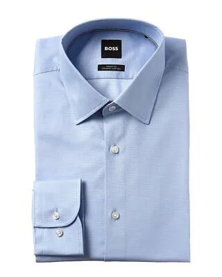 Мужская классическая рубашка Boss Hugo Boss Sharp Fit синяя 15,5