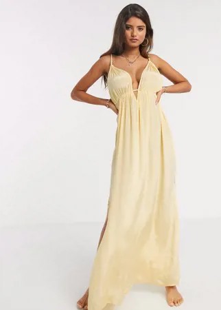 Золотисто-желтое пляжное платье макси с чашечками для груди большого размера ASOS DESIGN-Желтый