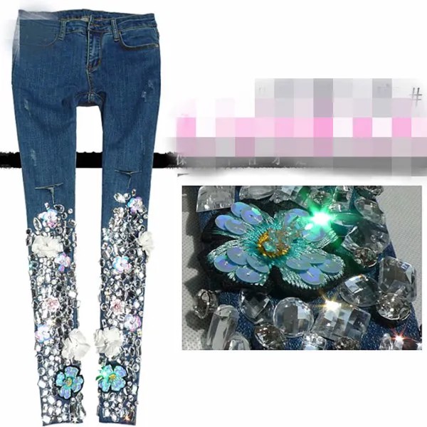Женские Модные узкие джинсы-карандаш с вышивкой и бисером