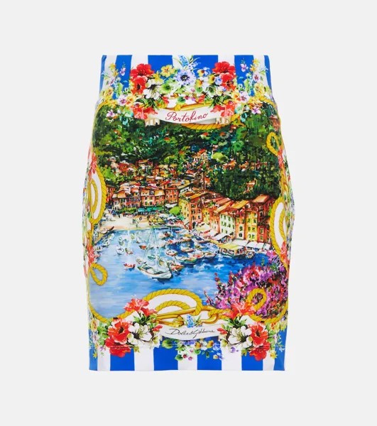 Мини-юбка из джерси с принтом Portofino DOLCE&GABBANA, разноцветный