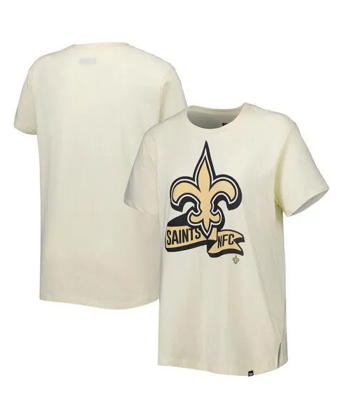 Женская кремовая футболка New Orleans Saints с хромированной боковой линией New Era