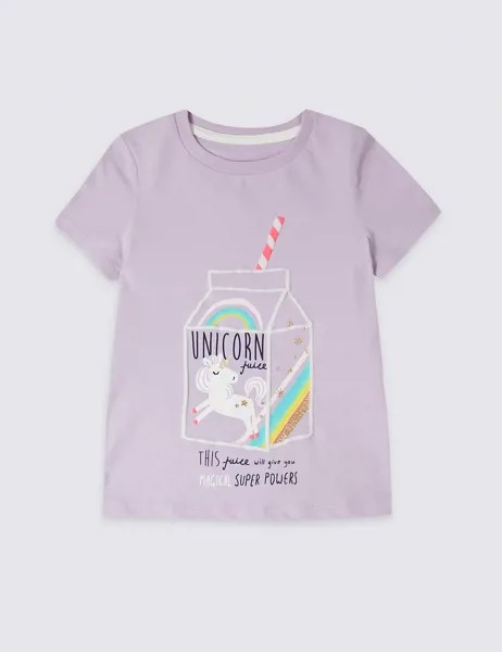 Хлопковая футболка с принтом Единорог для девочки