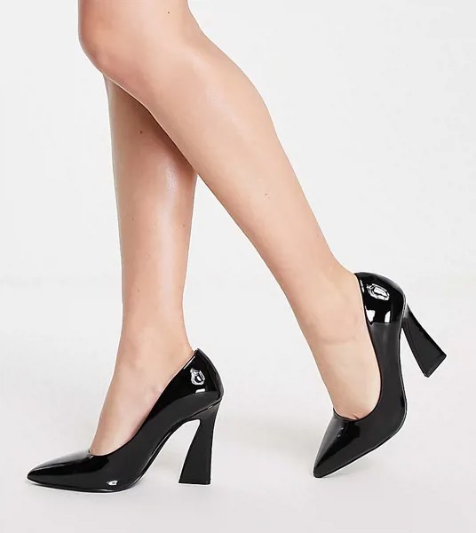 Черные лакированные туфли на каблуке Glamorous Wide Fit-Черный