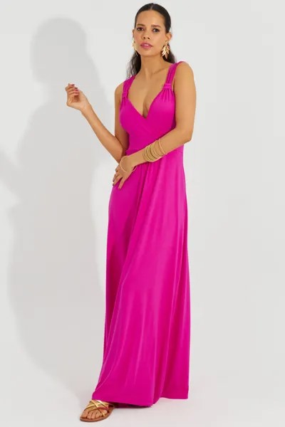 Женское двубортное платье макси цвета фуксии Cool & Sexy, розовый