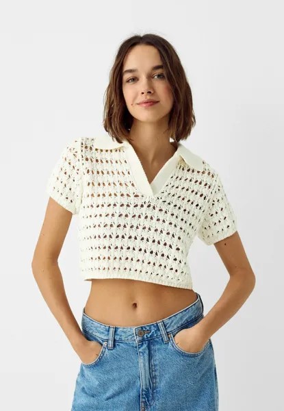 Рубашка поло OPEN SHORT SLEEVE Bershka, цвет beige