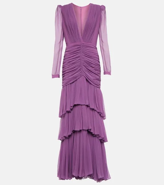 Ярусное платье Mila из шелкового шифона со сборками COSTARELLOS, фиолетовый