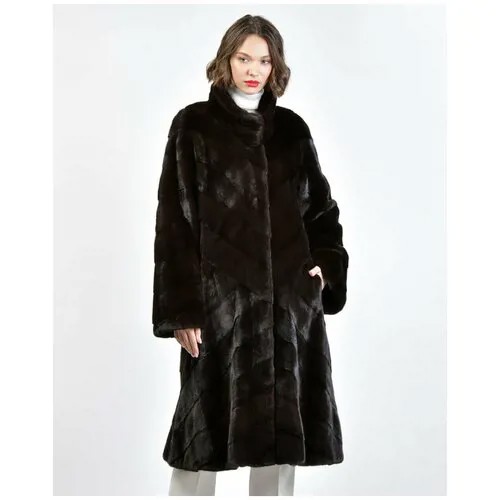 Пальто Mala Mati, норка, силуэт прилегающий, пояс/ремень, размер 42, черный
