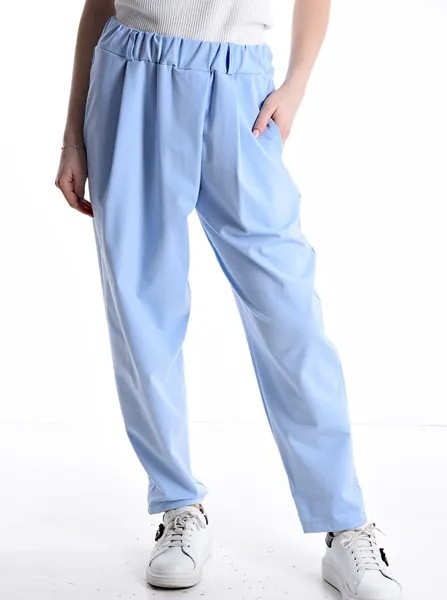 Хлопковые брюки с карманами на резинке, светло-синий
