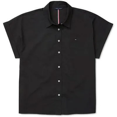 Женская черная хлопковая блузка-рубашка с магнитными пуговицами Tommy Hilfiger, топ L BHFO 8453