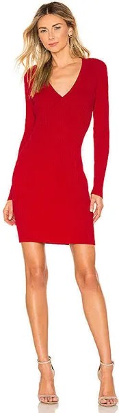 Красный эластичный свитер в рубчик RAG - BONE с V-образным вырезом BREA Mini Dress L