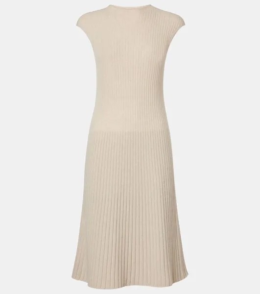 Платье миди из кашемира в рубчик Cervatto Loro Piana, цвет ivory lace melange