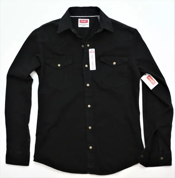 Новая приталенная джинсовая рубашка Wrangler Premium Black Denim Color Мужские размеры S-XXXL