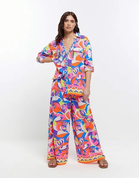 River Island – Ярко-синяя рубашка оверсайз с абстрактным узором