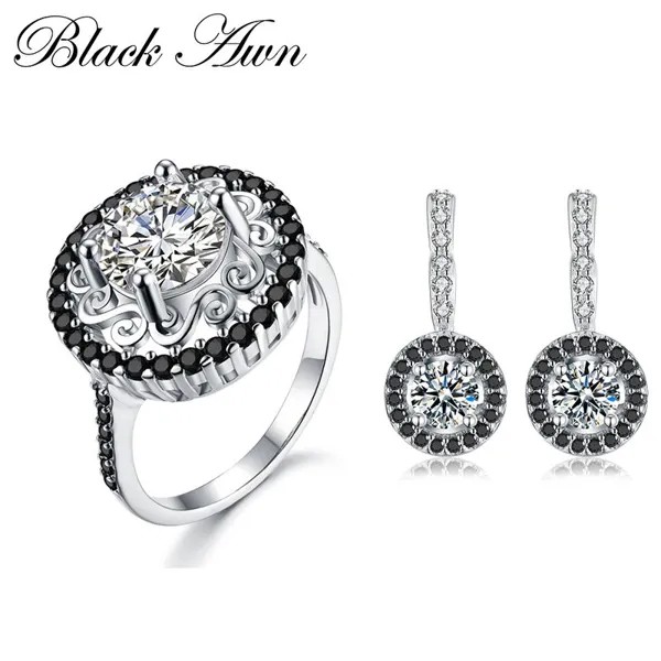Женщины Черный камень устанавливает ювелирные изделия Bijouterie Мода ювелирные изделия устанавливает кольцо серьги для женщин