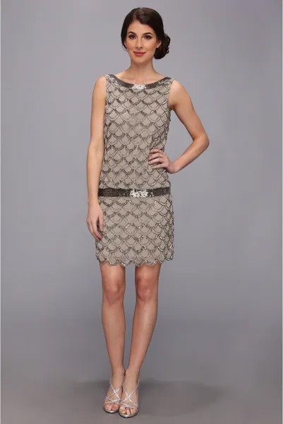 Платье Adrianna Papell Short Bead Blouson, серебряный