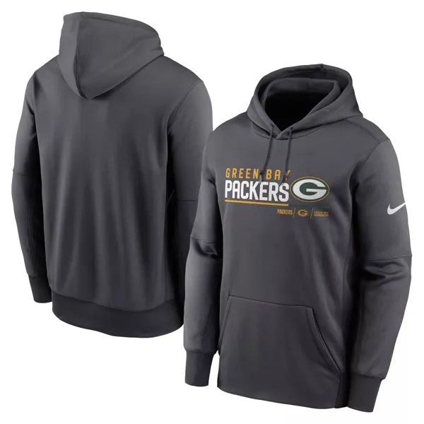 Мужской пуловер с капюшоном и логотипом Green Bay Packers Prime антрацитового цвета Nike