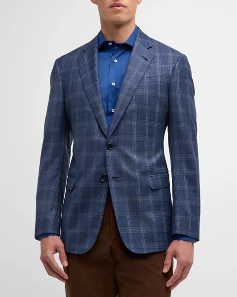 Мужское спортивное пальто из шерсти и кашемира в клетку Giorgio Armani, цвет Solid Bright Blue