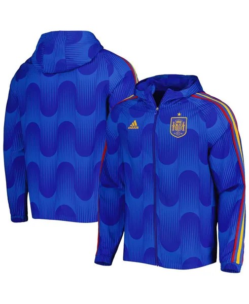 Мужская темно-синяя куртка-ветровка с капюшоном с капюшоном и регланом днк национальной сборной испании темно-синего цвета adidas, синий