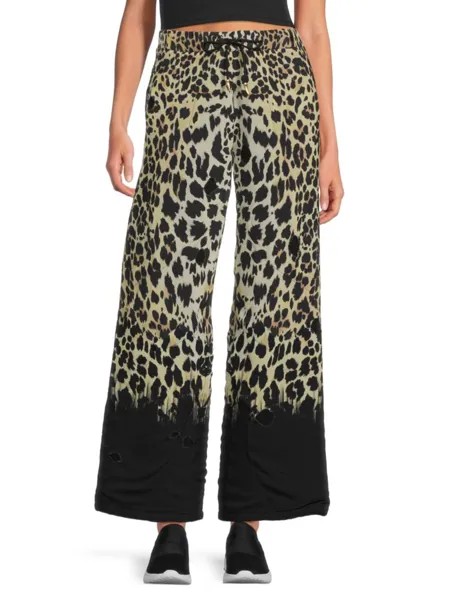 Широкие брюки с леопардовым принтом Nimale Roberto Cavalli, цвет Black Multicolor