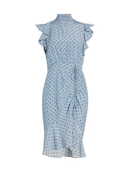 Асимметричное платье с цветочным принтом Isabella Elie Tahari, синий