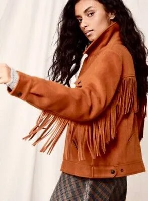 Куртка Free People Phoenix из мягкой ткани, замша, стеганая бахрома, оранжевый, коричневый, S NWT