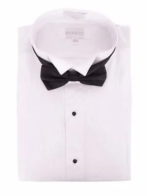 Рубашка под смокинг со складками из хлопковой смеси классического кроя Marquis, однотонная белая рубашка с воротником-крылышком