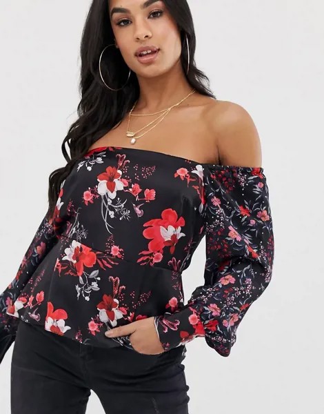 Блузка с квадратным вырезом и цветочным принтом Lipsy-Красный