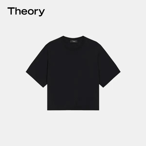 Свитер укороченный Theory с круглым вырезом, черный