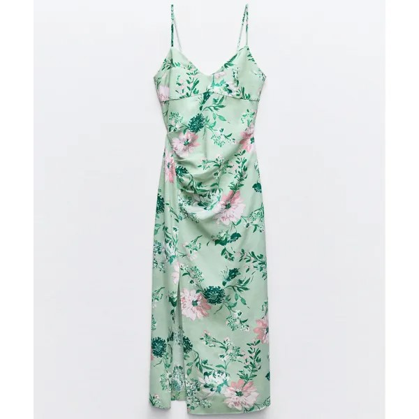 Платье Zara Linen-Blend Floral Print Midi, мультиколор