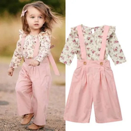 2PCS Малыш Дети Малыш Девочка Зимняя Одежда Цветочные Топы + Брюки Общие наряды Сладкая одежда для девочек Комплект одежды
