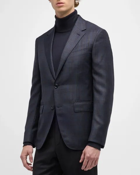 Мужское спортивное пальто в шерстяную клетку ZEGNA, цвет Blue Navy Check