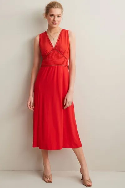 Летнее платье миди с V-образным вырезом и вставкой-лесенкой Next, красный