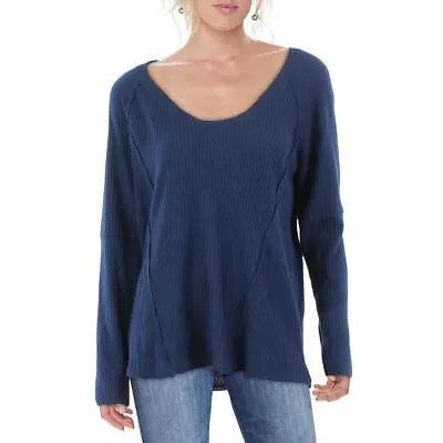 Женская темно-синяя футболка в рубчик с необработанными краями Aqua, пуловер, рубашка L BHFO 6137